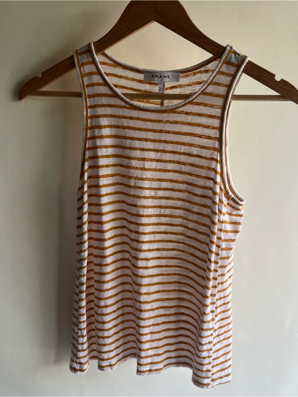 Frame Linen Tank Top Mustard Yellow Gold Stripe Sz Sm Blouse Shirt EUC